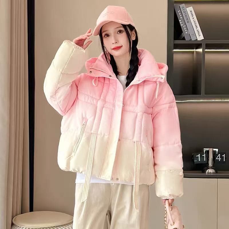 Rosa Tie-Dye com capuz jaqueta acolchoada feminina pequena jaqueta de pão de inverno acolchoada jaqueta quente cor gradi