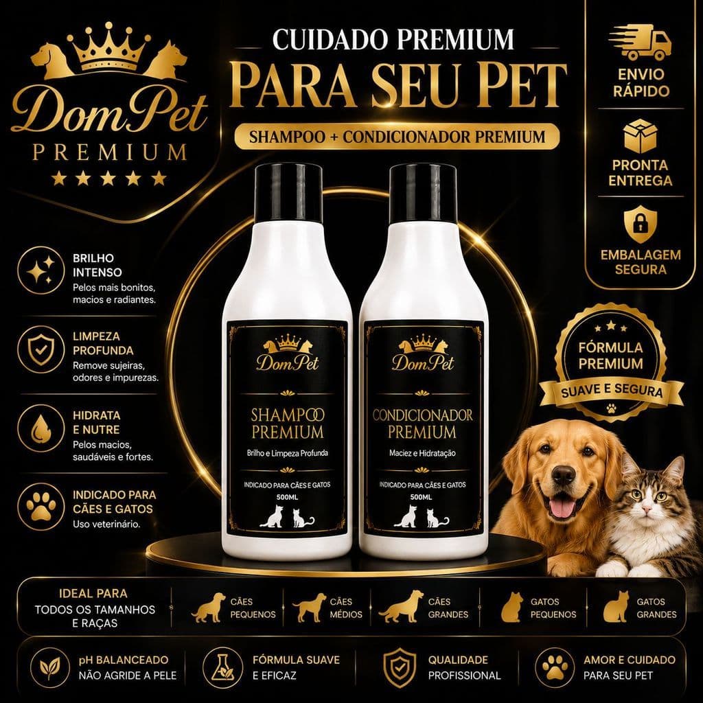 Kit Pet Dom Pet Shampoo + Condicionador Para Cachorro e Gato 500ml
