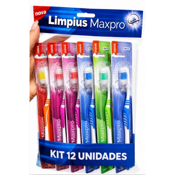 Kit 12 Escovas Limpius Maxpro: Cerdas Macias, Limpeza Profun