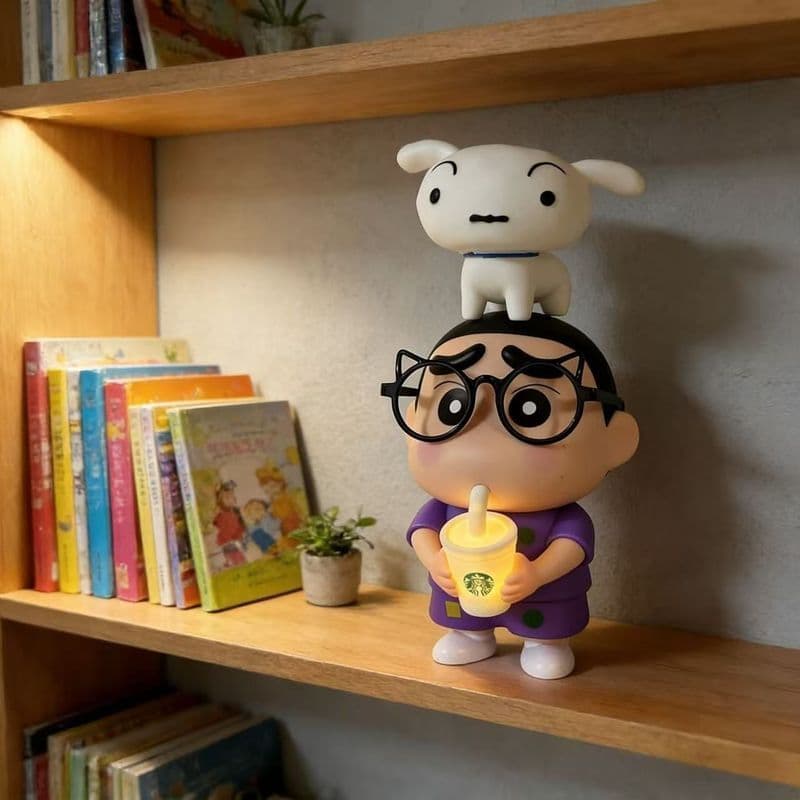 Leite chá Shin-Chan leite chá lâmpada figura boneca decoração dos desenhos animados Anime mesa de cabeceira decoração vi