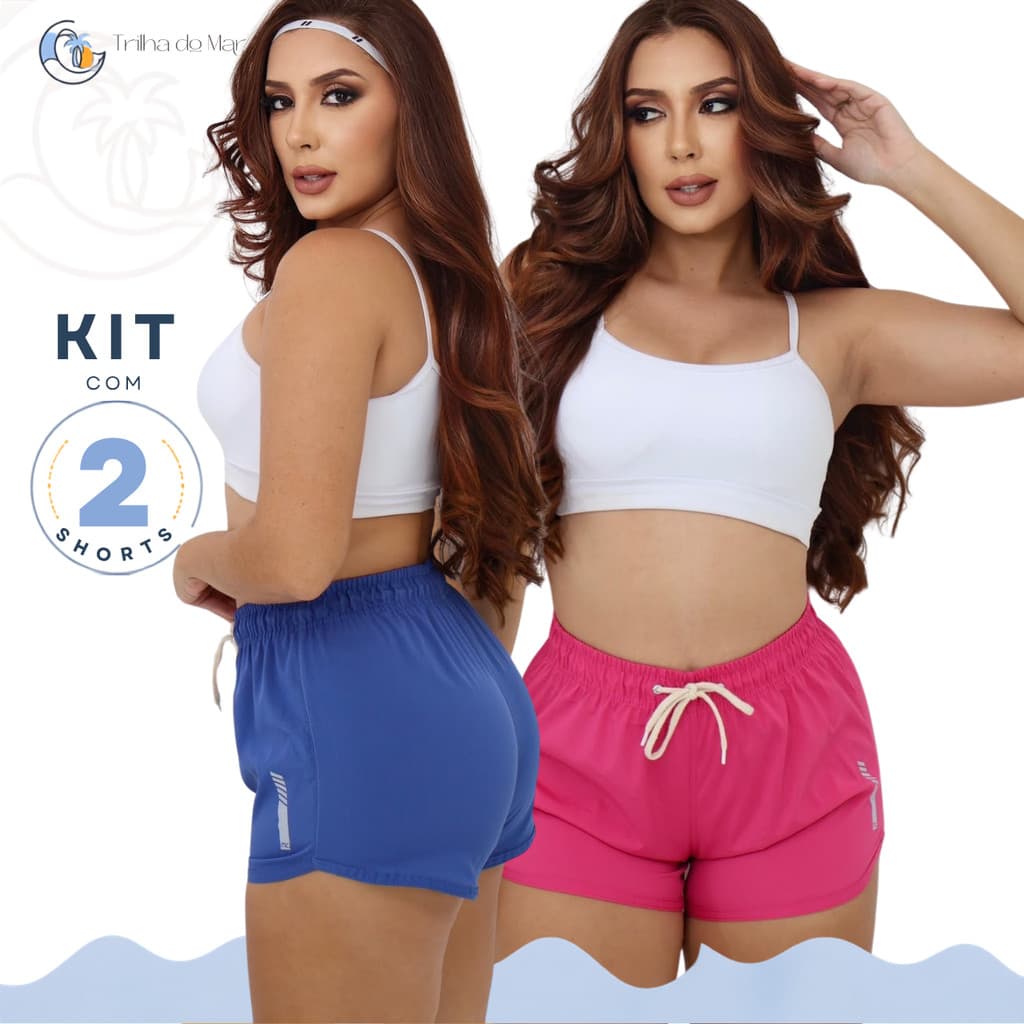 Kit 2 Short Feminino Tactel Elastano  Curtinho Academia Corrida Elastico Cardaço Esportes Bermuda