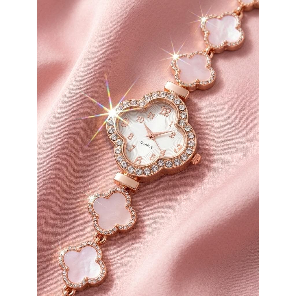 Relógio Feminino Trevo Rosé Gold com Detalhes Brilhantes