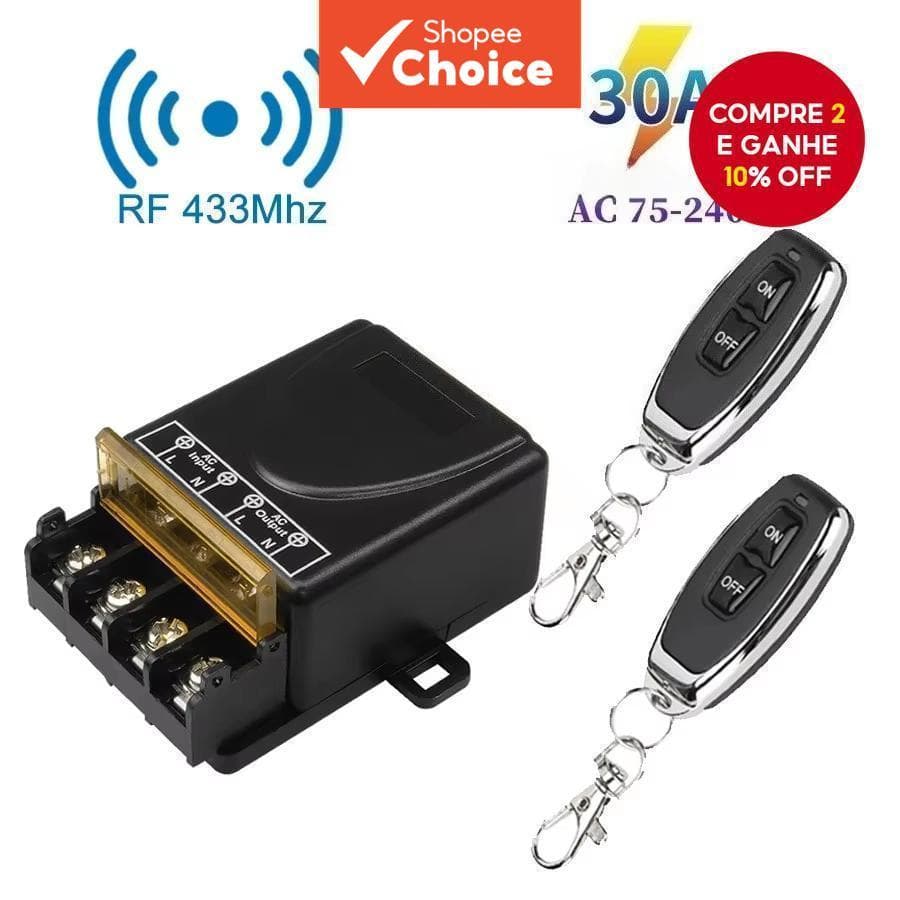 Relé AC Sem Fio Para Motor De Bomba De Água 110V 220V 433Mhz Interruptor De Controle Remoto 30A LED/Aparelho Elétrico