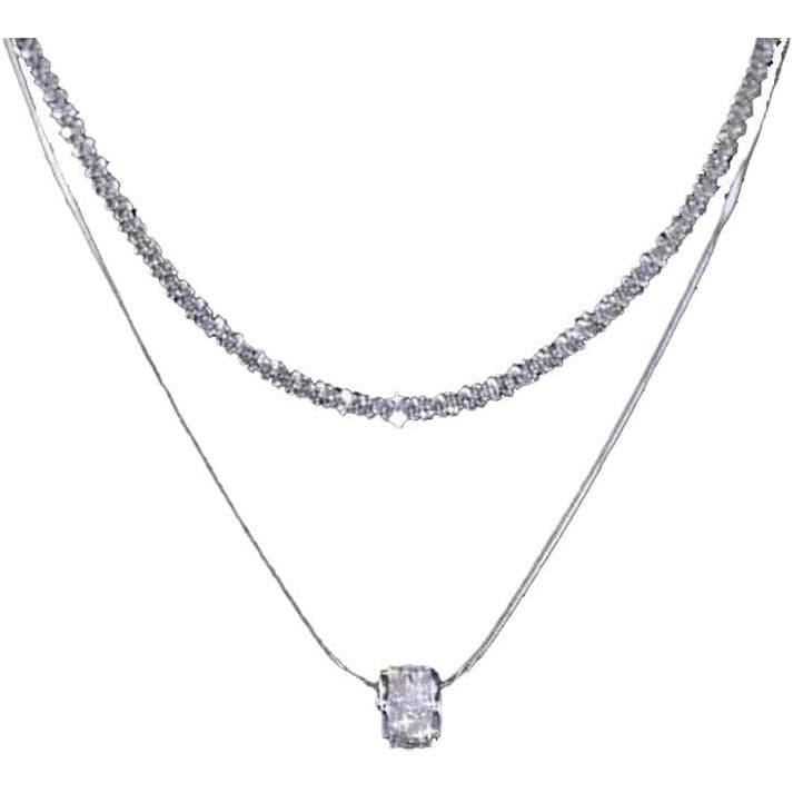Colar de Tênis de Dupla Camada com Acabamento em Ouro Branco Banhado a Ouro 18K para Mulheres, Gargantilha de Zircônia C