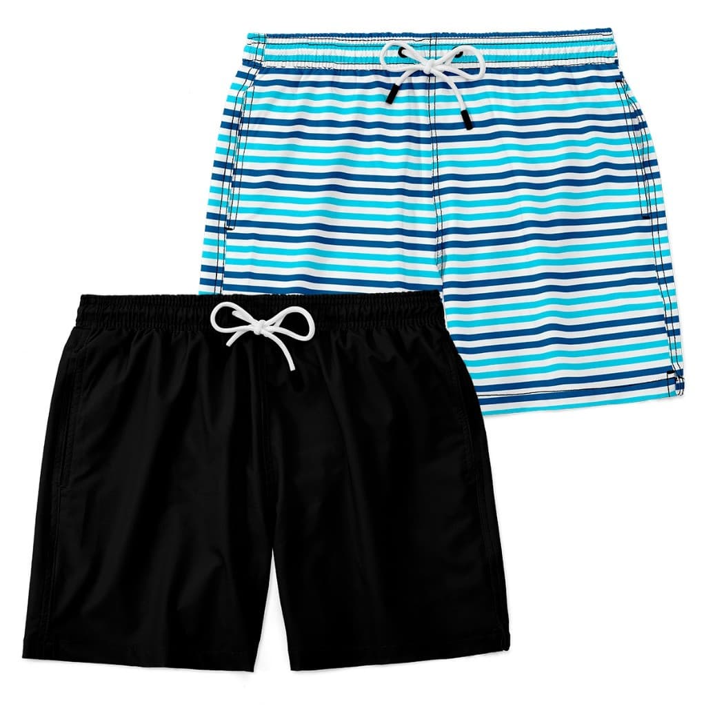 Kit 2 Shorts Masculino Preto Listrado Estampado Leve Respirável Premium
