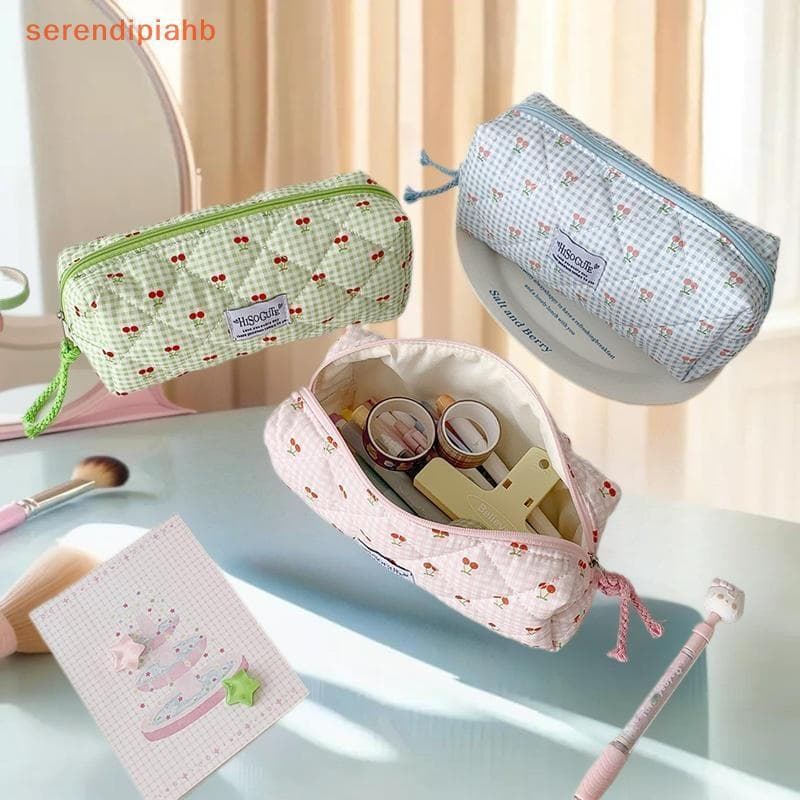 [serendipiahb] Estojo De Lápis Xadrez Cereja Fofo De Grande Capacidade Bolsa De Papelaria Para Estudantes Bolsas De Cosm