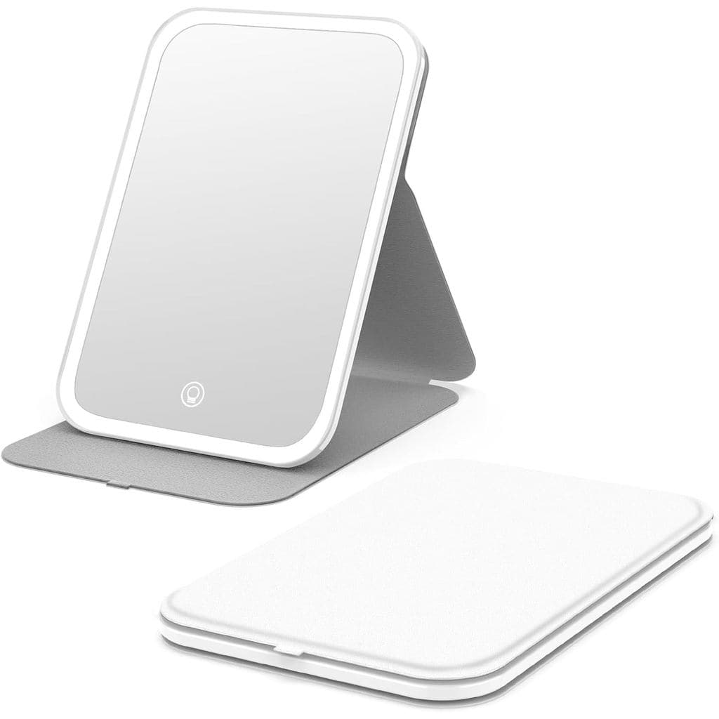 Espelho de Maquiagem Portátil Kintion, Espelho Dobrável com Luz LED (Branco) |   60 LEDs, Espelho de Mesa Recarregável c
