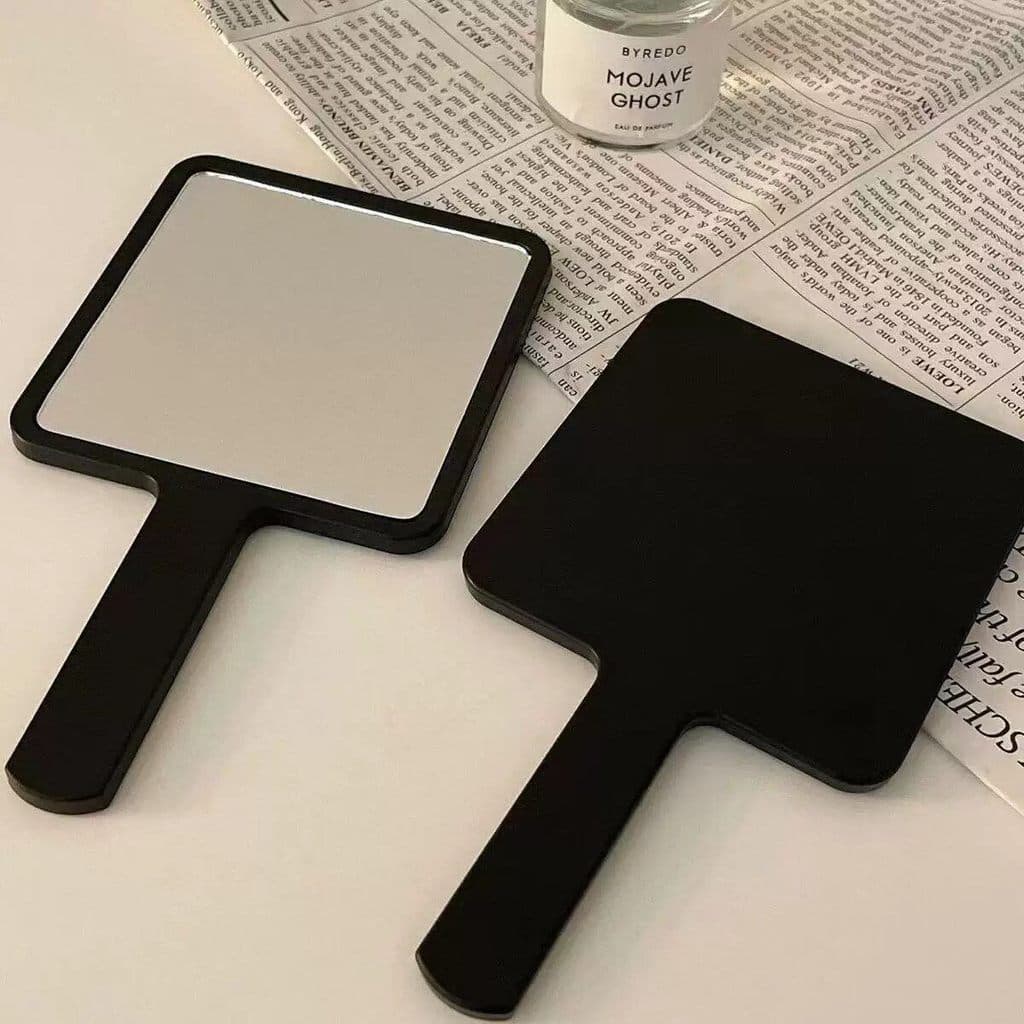 Ins estilo simples espelho de maquiagem portátil estudante portátil maquiagem pequeno espelho Premium preto handheld lid