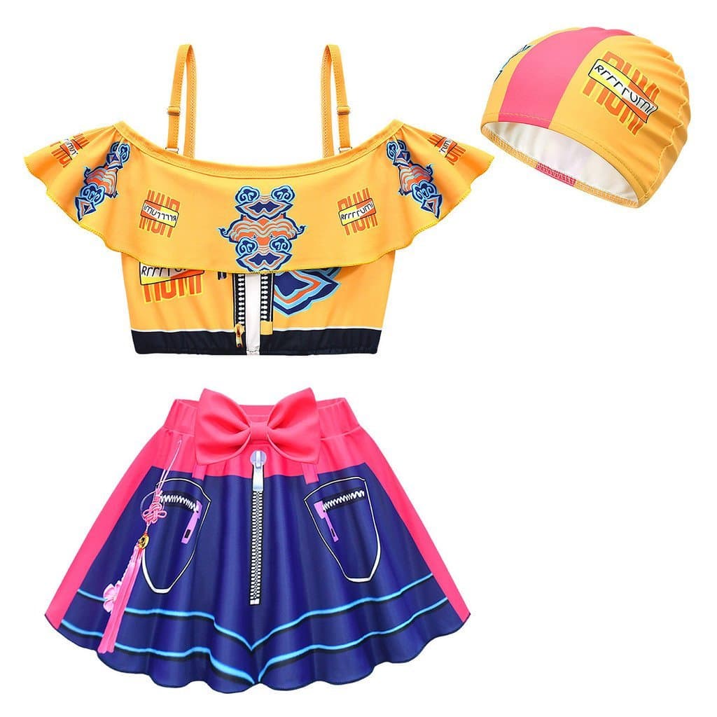 Maiô infantil Kpop com alças, alta elasticidade, conjunto de duas peças para meninas, estilo de grupo, "Hunter" B2W6.