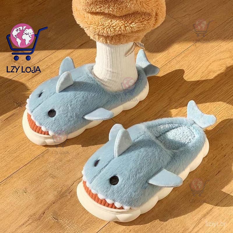Chinelos de Pelúcia Tubarão ADAMES, Tubarões Nuvens, Sapatos de Inverno Fofos e Antiderrapantes WJGN