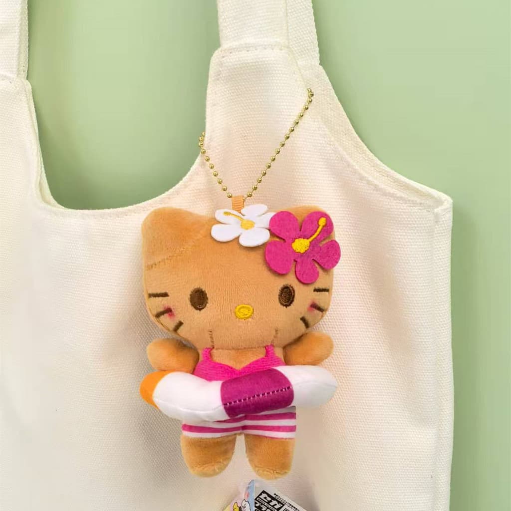 Série de Moda de Verão da Sanrio, Brinquedos de Pelúcia Fofos, Chaveiro de Pelúcia Hello Kitty Preto, Pingente com Tema