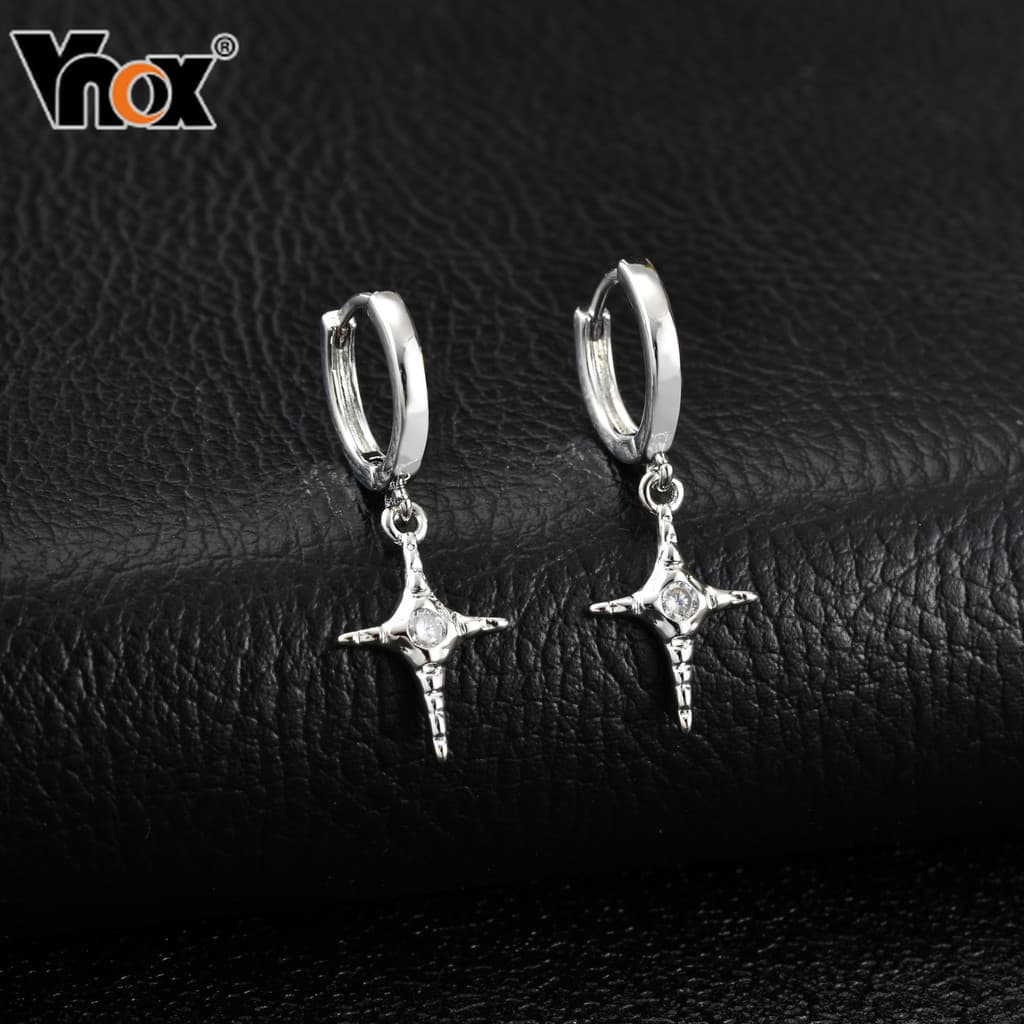 Brincos Masculinos Vnox em Forma de Estrela Cruzada, Estilo Moderno, Design Personalizado, Estilo Nórdico, Forma Irregul