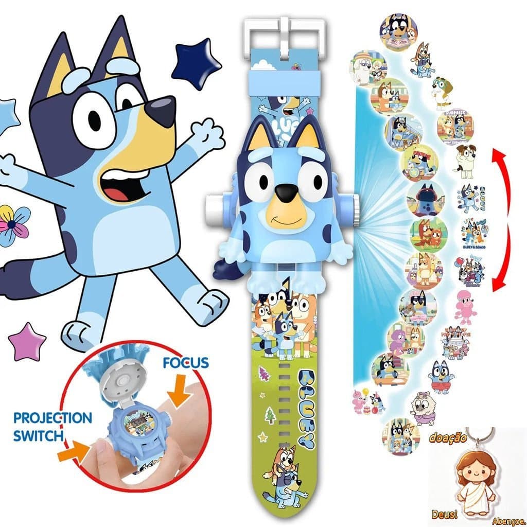 Bluey Bingo Família Criança Dos Desenhos Animados Relógio Eletrônico Figuras De Ação Projeção De Pulso Ponto Minnie Prin
