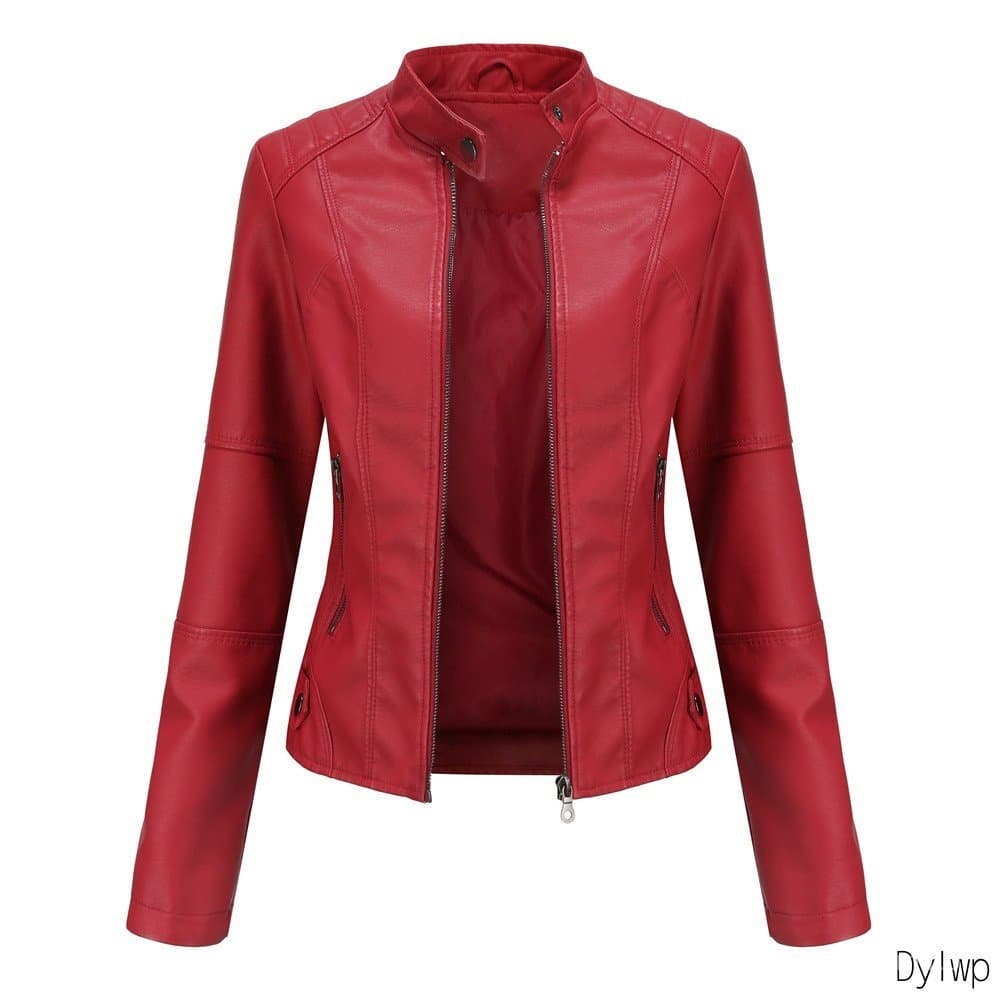 Jaqueta de Couro Feminina para Outono e Primavera, Jaqueta de Motociclista com Zíper, Roupa Externa
