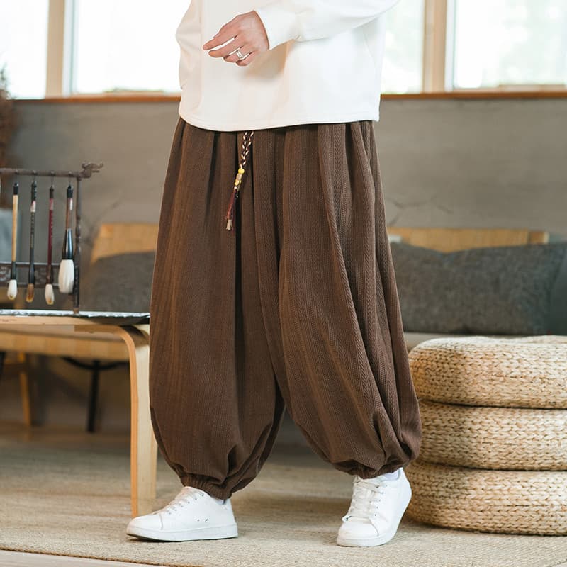 Estilo chinês calças masculinas estilo chinês Hanfu calças casuais mais gordura plus Size calças de veludo masculino na