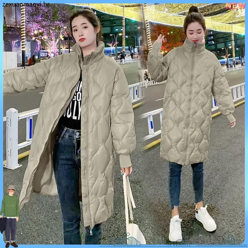 Jaqueta acolchoada feminina de comprimento médio inverno novo estilo brilhante pequena jaqueta acolchoada versão coreana