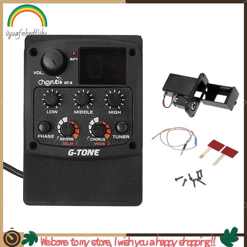 G-Tom GT-6 Guitarra Acústica Pré-Amplificador Piezo Captador 3 Bandas EQ Equalizador LCD Sintonizador Reverb Atraso Coro