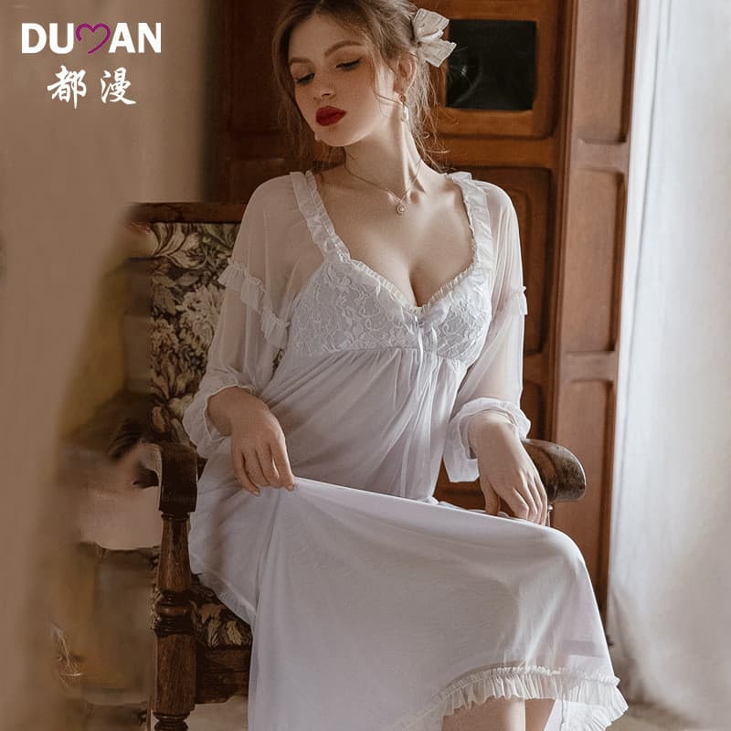 Doce estilo princesa malha fina camisola verão novo produto solto forro de algodão saia longa pijamas fabricante atacado