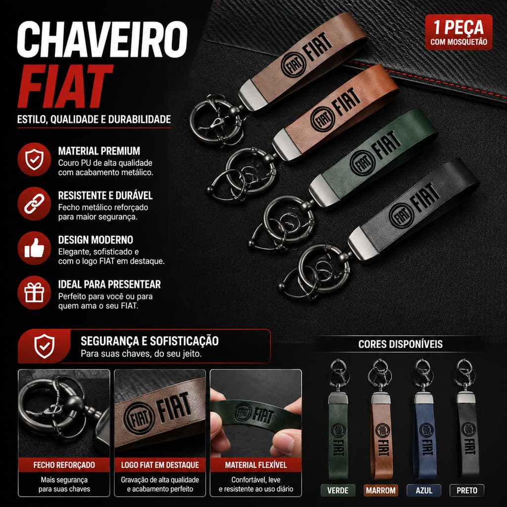 1 Peça Chaveiro De Carro De Couro Com Anel De Metal Para Fiat 500 Panda Tipo Punto Bravo Mobi Uno Palio Siena Argo Crono
