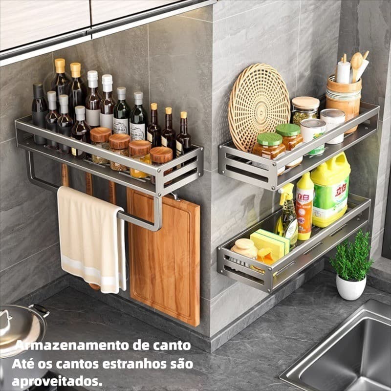 Inox Prateleira Cozinha Sem Furo Parede Tempero Com Ganchos Alta Carga Drenagem Rápida