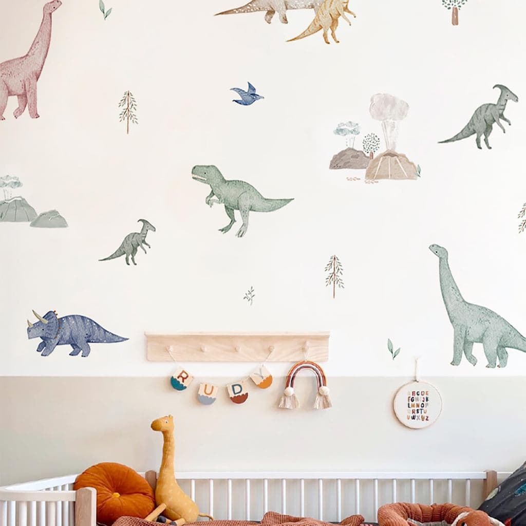 Adesivos de Parede de Dinossauro, Adesivos de Parede com Alfabeto de Dinossauro, Decoração de Parede para Quarto de Meni