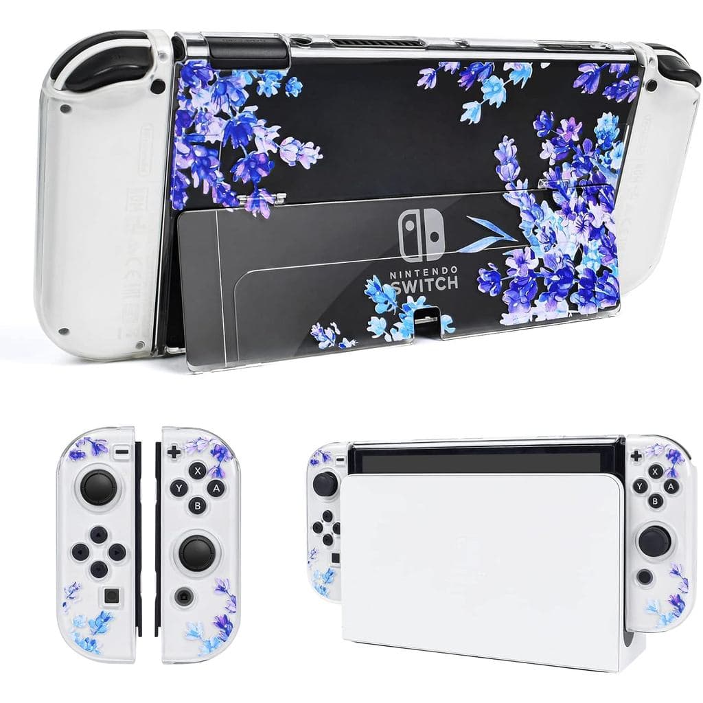 Capa Floral DLseego para Nintendo Switch OLED com Padrão Fofo de Lavanda Roxa para Mulheres e Meninas, Capa Dura Transpa