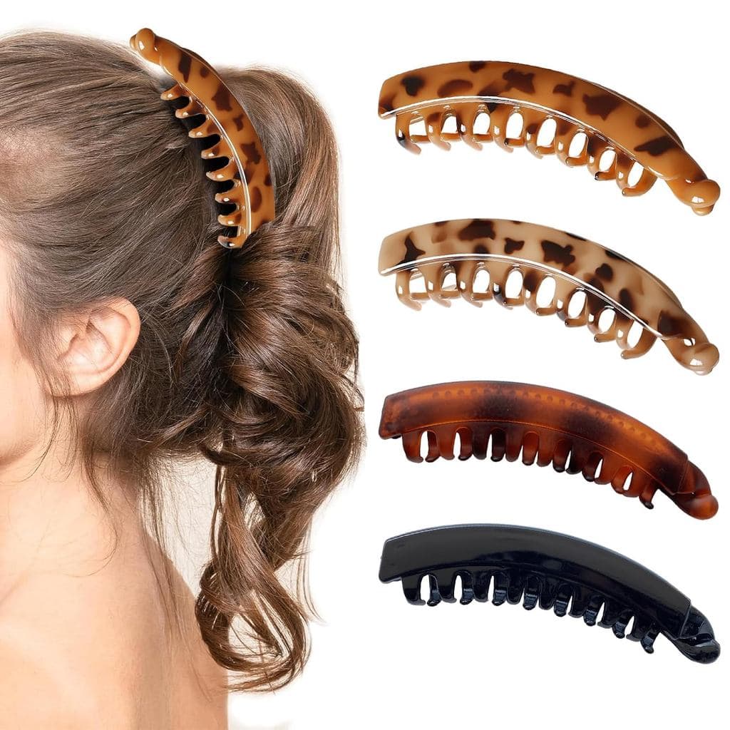 4 Presilhas de Cabelo em Forma de Banana para Cabelos Finos a Grossos, Presilhas para Mulheres e Meninas, Antiderrapante