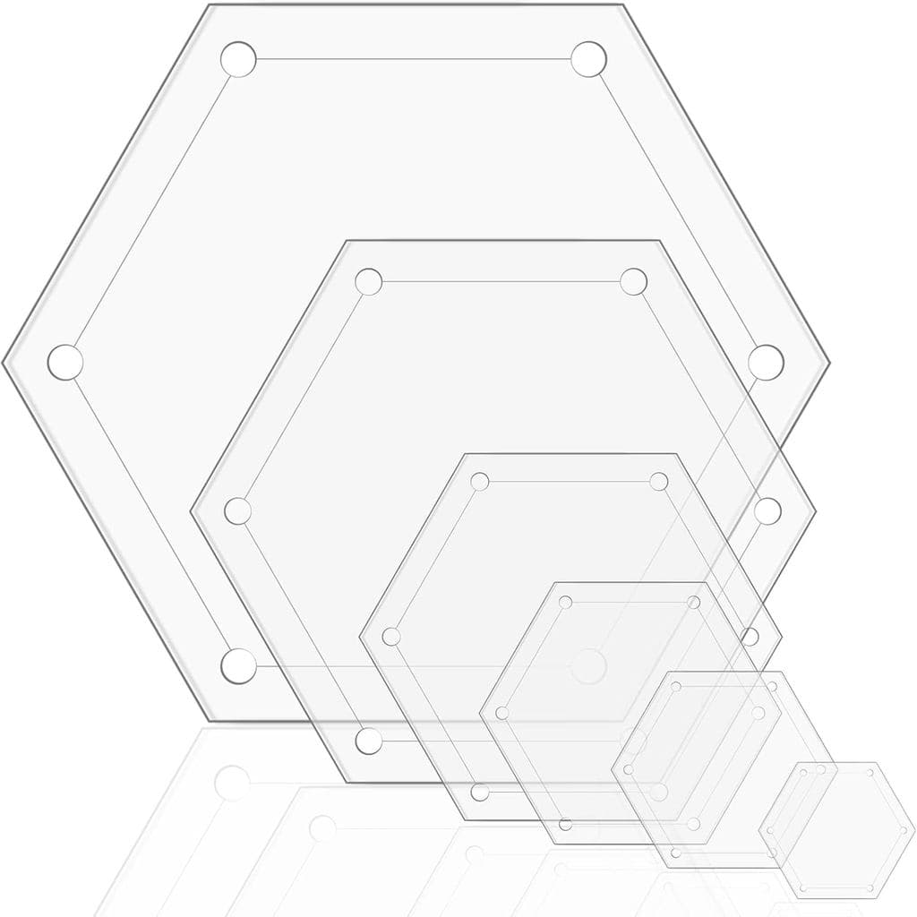Conjunto de 6 Moldes Hexagonais para Quilting Molain, Réguas de Acrílico para Quilting com Margens de Costura de 1/4 de