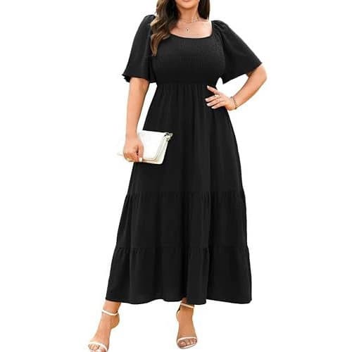 Feminino verão Casual manga curta em torno do pescoço cor sólida plissado A linha elegante praia tamanho grande vestido