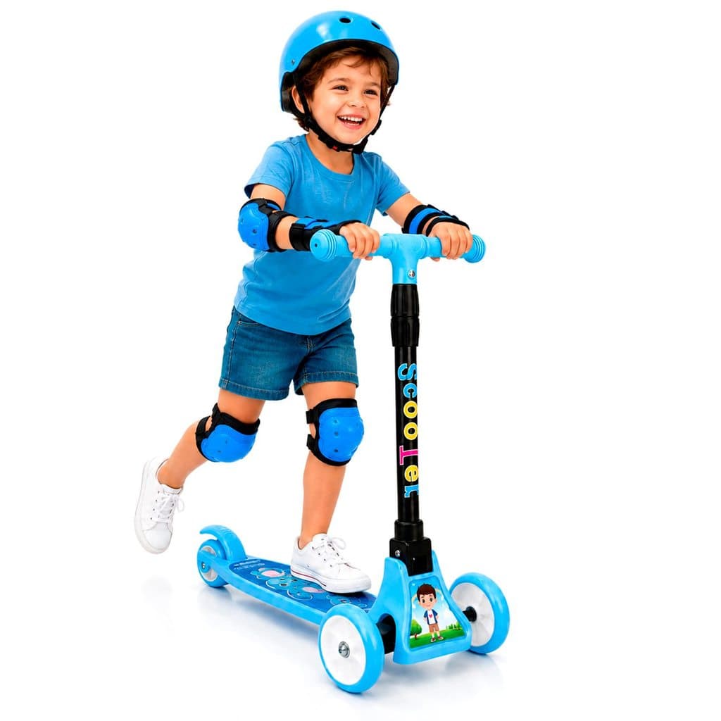 Patinete Infantil Azul 3 Rodas Dobrável E Regulável Até 40kg Presente Para Meninos - Zippy Toys