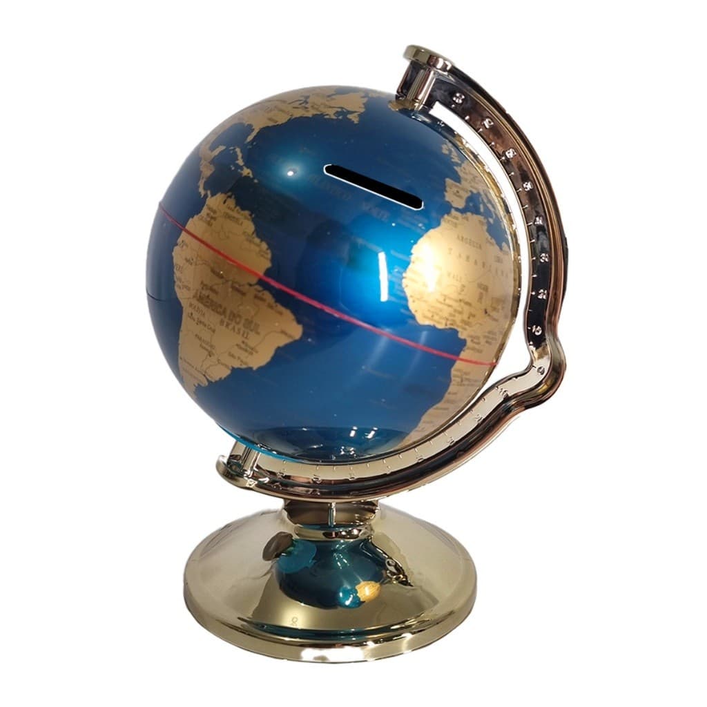 Cofre Porta Moedas Globo Decorativo Azul Preto ou Branco