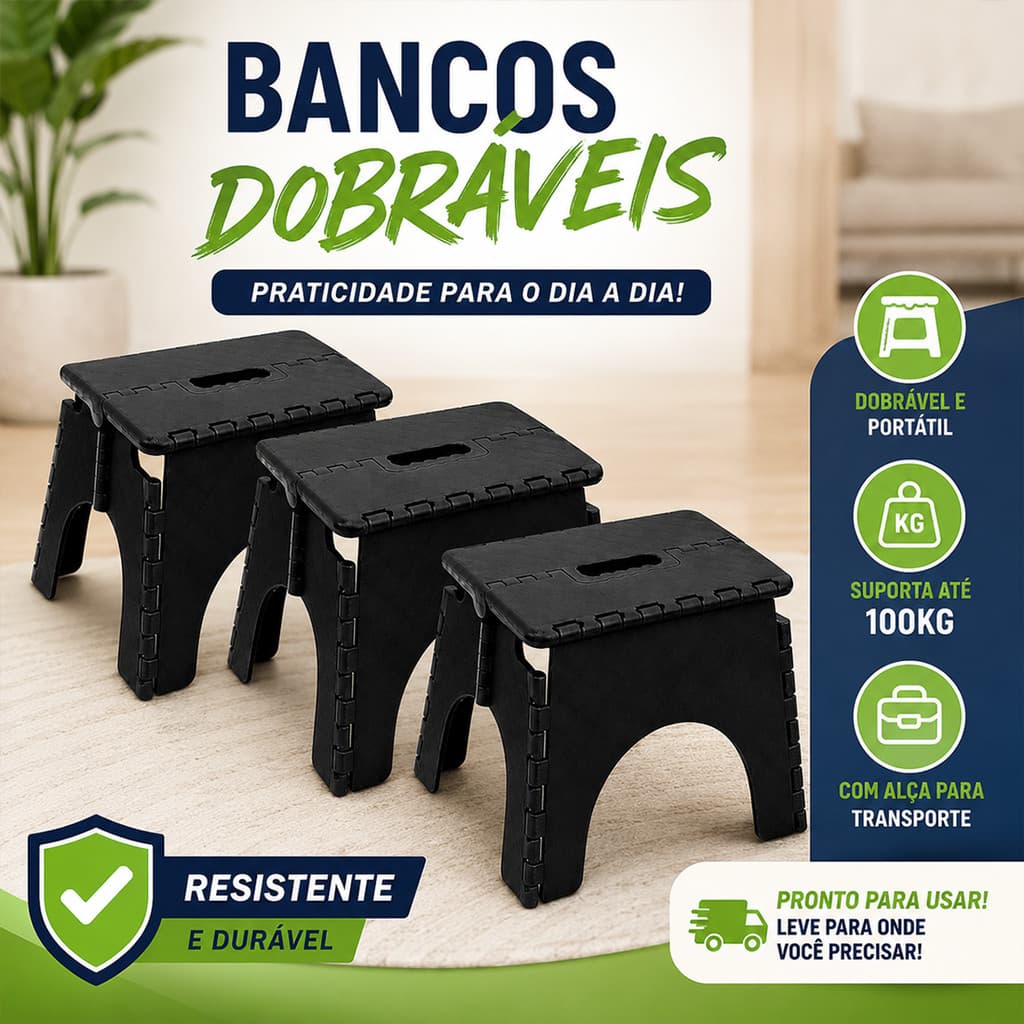 Banqueta Banquinho Dobrável De Plástico Até 100 Kg Resistente Para Viagem Acampamento