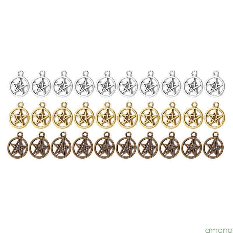 Amon 30 Peças Pentagrama Hexagrama Estrela Para Amuletos Proteção Pingente 3 Cores Colar Faça Você Mesmo