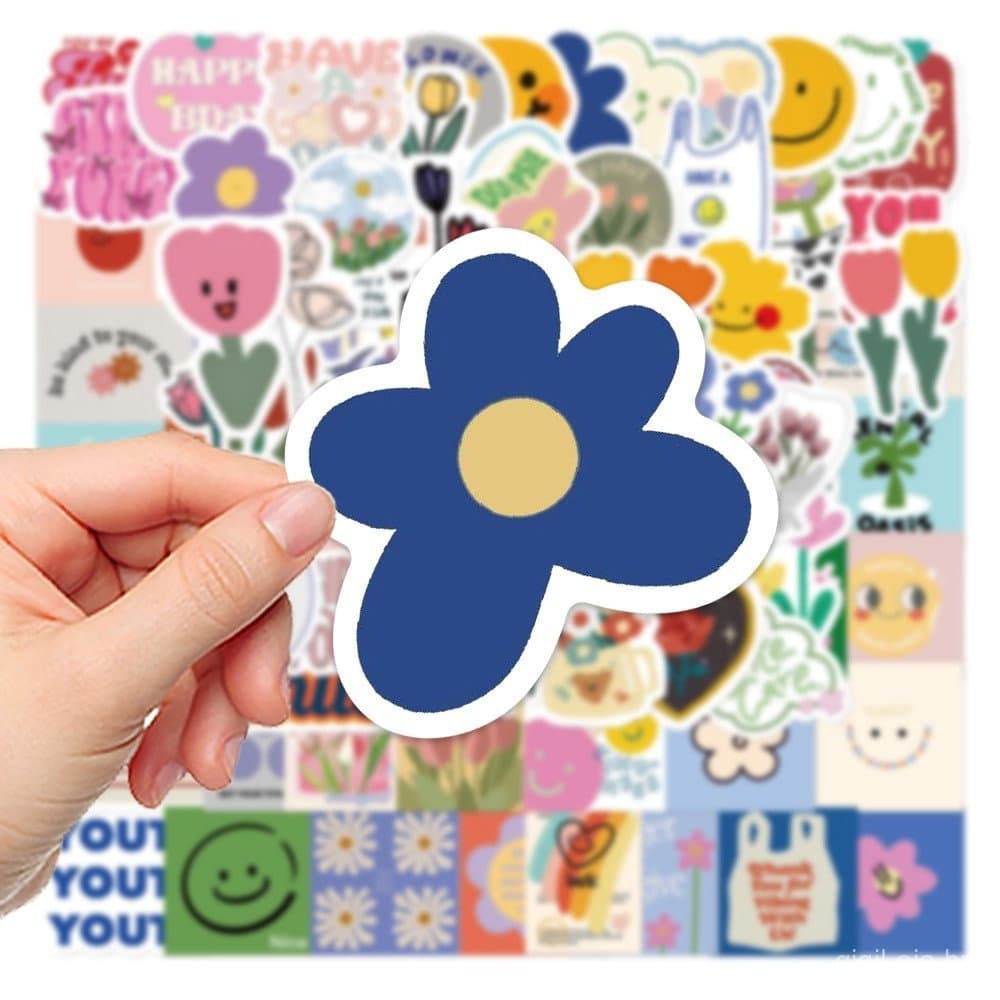 90 Adesivos Estilo Coreano Fofo Flores Sorridentes de Vinil À Prova D'água P/ Celular Notebook Garrafas