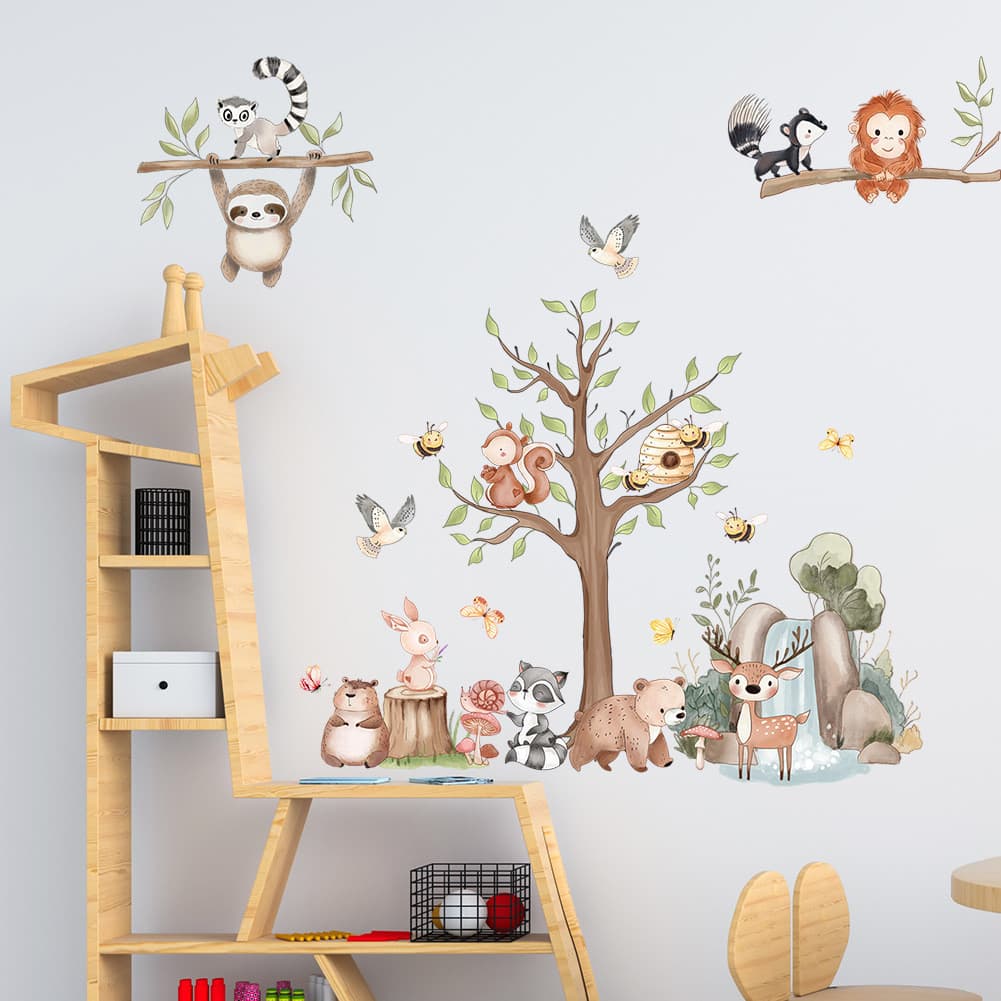 Adesivos de parede pequena árvore Animal adesivos de parede quarto das crianças sala estar quarto decoração adesivos de