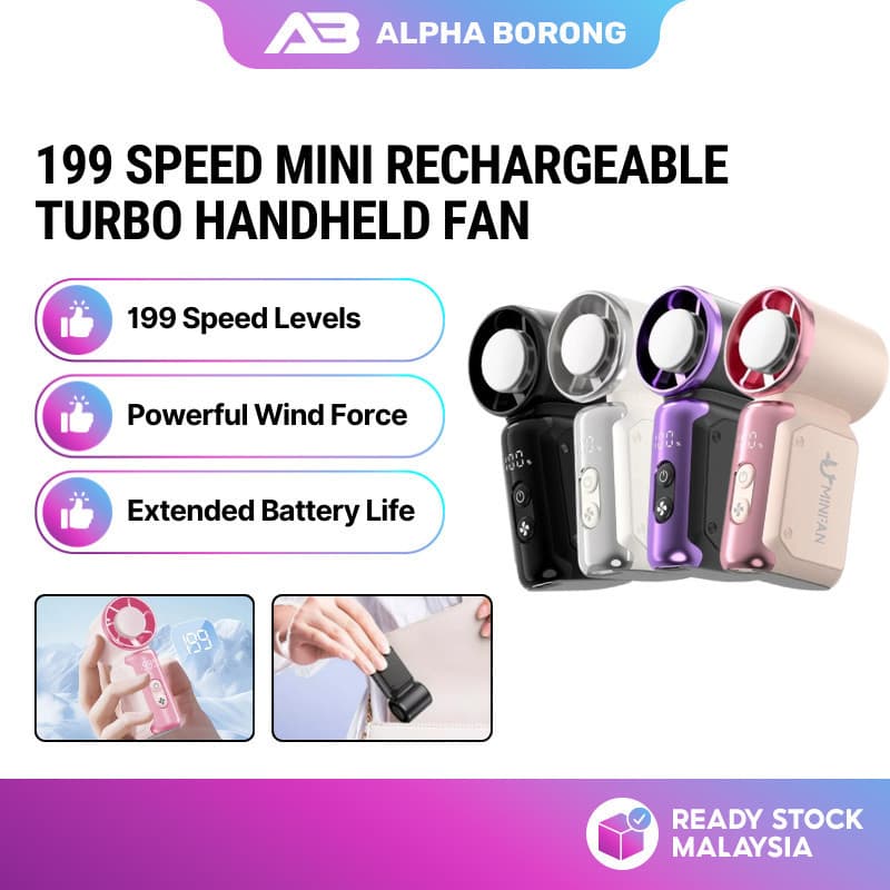 Alpha Borong 199Speed NOVO MINI Ventilador Portátil de Mão USB Recarregável Ventilador de Resfriamento Ventilador de Bol