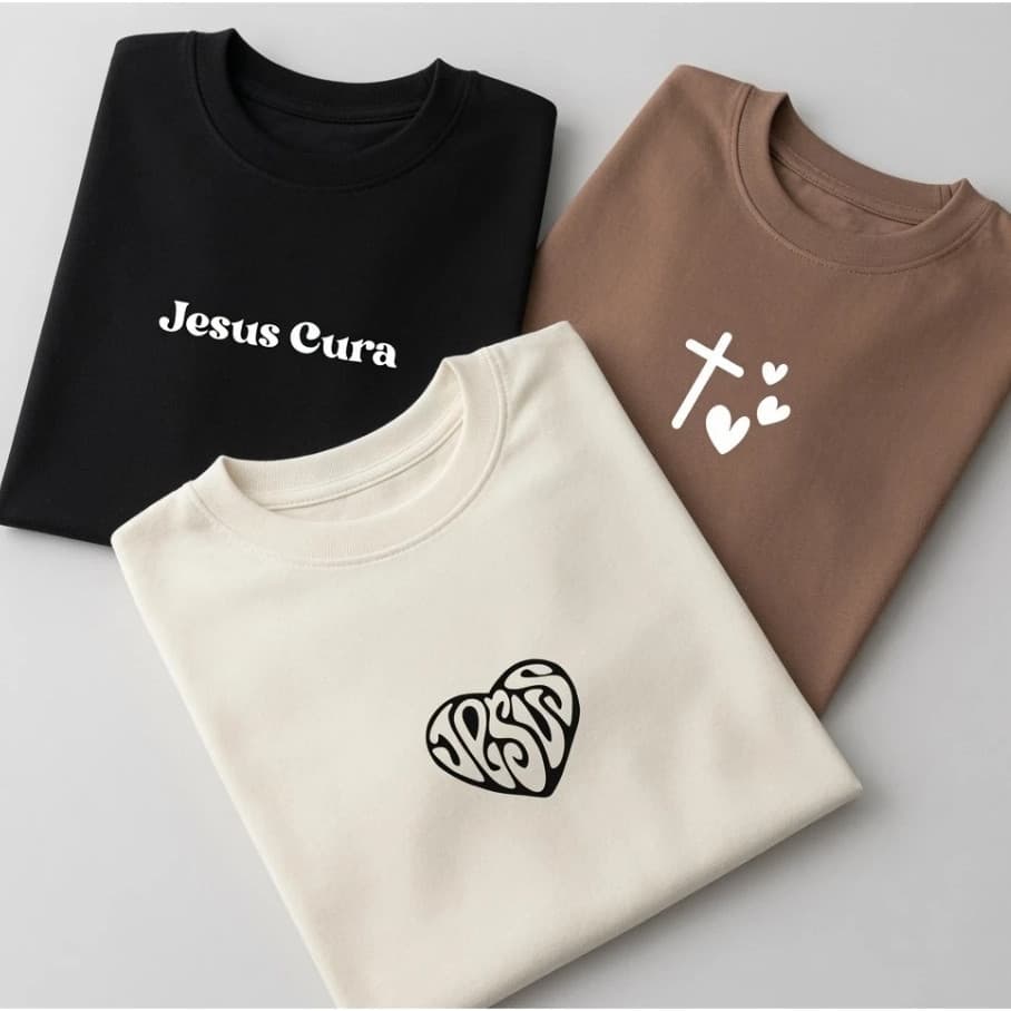 Kit 3 Camisetas Femininas Cristãs Jesus Cura Fé Estampadas Algodão Premium Gospel Evangélica