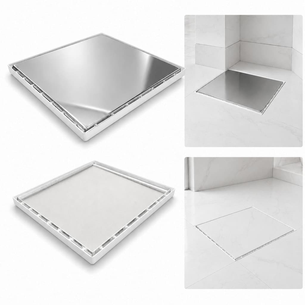 Ralo Invisível Discreto 30x30 Inox 2 Em 1 Coletor Branco Multi Saídas com Tela