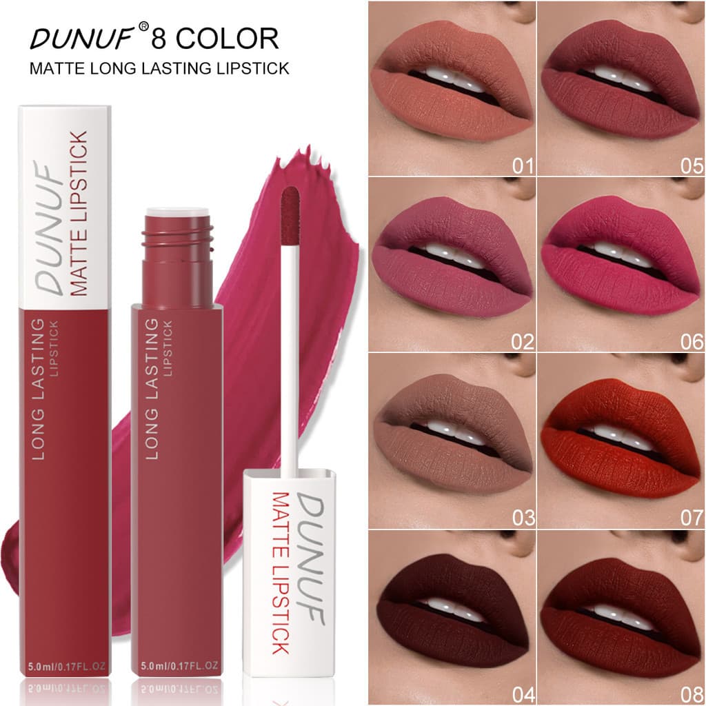 DUNUF 8 cores fosco à prova d'água brilho labial de longa duração
