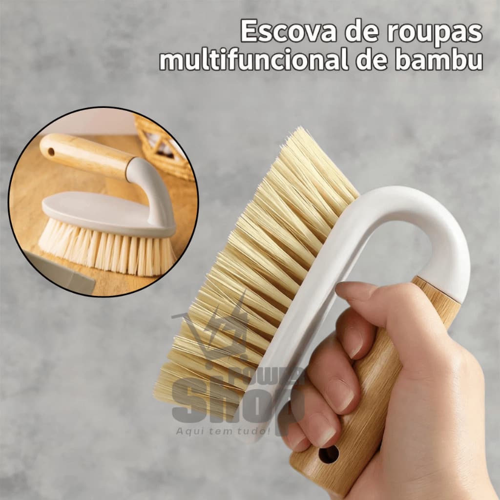 Escova de Limpeza com Cabo de Bambu | Escova de Roupa Alta Resistência Multiuso