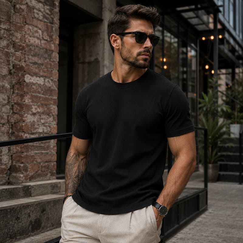 Camiseta Preta Masculina Texturizada 100% Algodão
