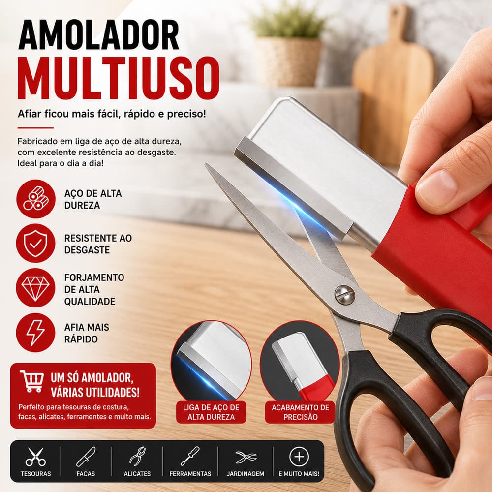 Afiador Profissional de Facas Aço Pedra Diamantada Tesoura Jardinagem Cabo Antiderrapante