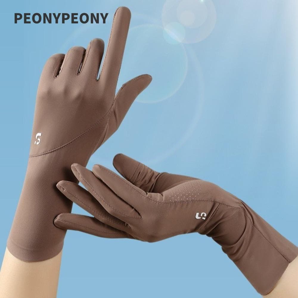 Luvas de seda gelada Peony, luvas de proteção solar com função de tela sensível ao toque, luvas de ciclismo de alta elas