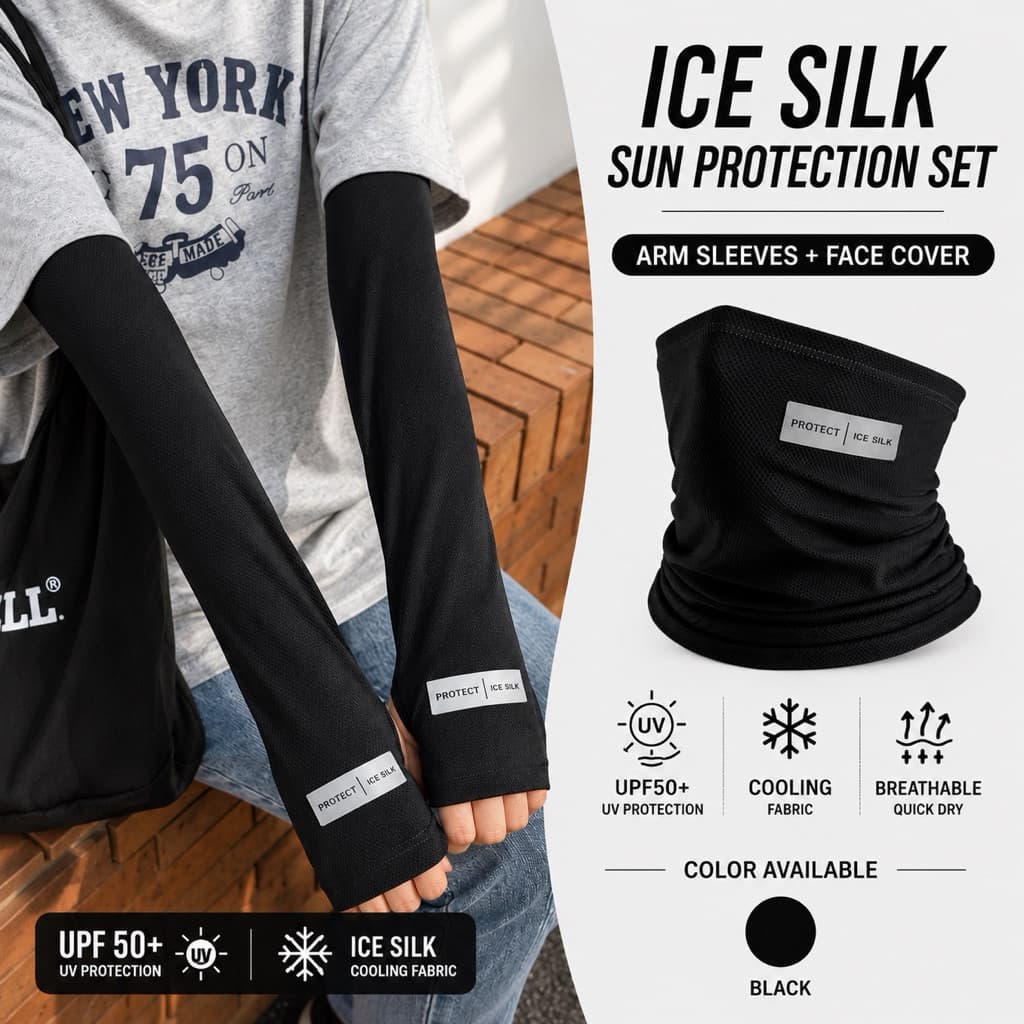 Manga de gelo manga longa luvas de proteção solar máscara facial lenço proteção solar manga luvas soltas