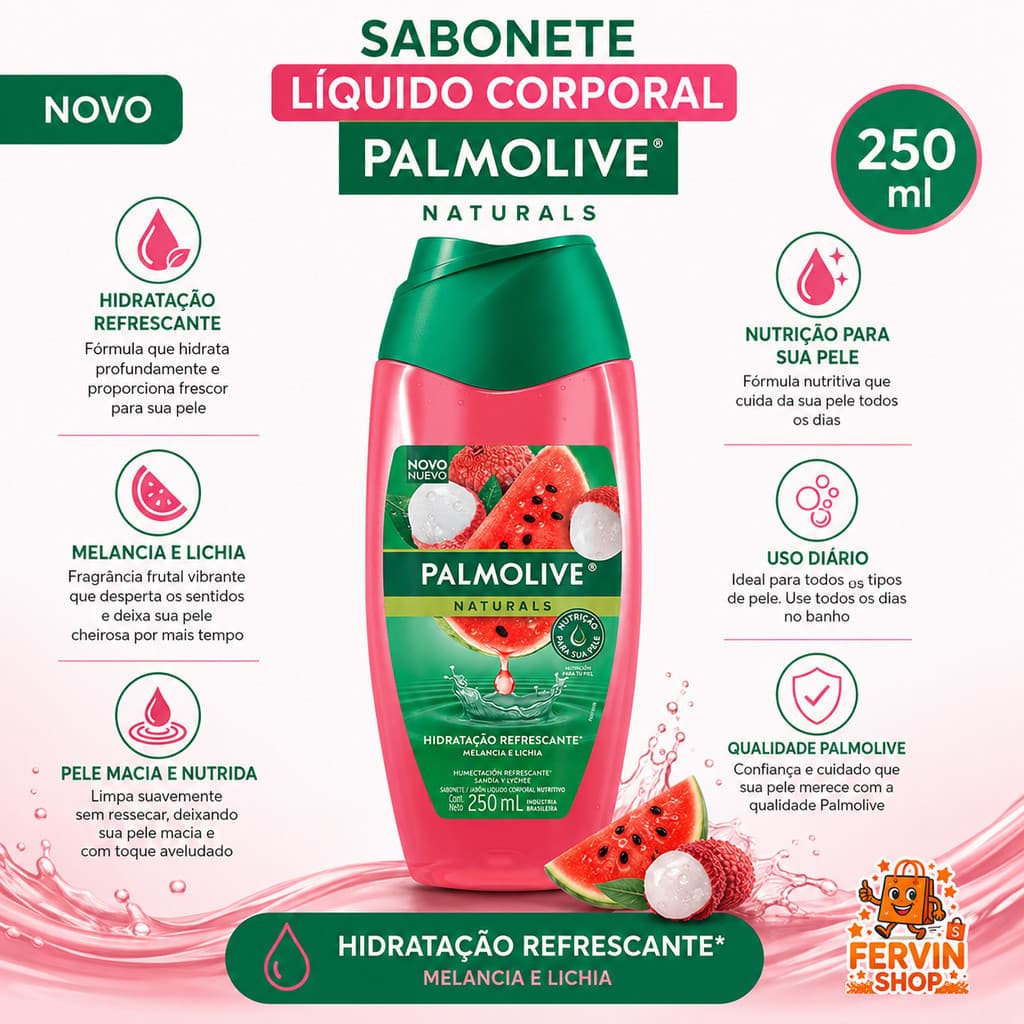 SABONETE LÍQUIDO PALMOLIVE NATURALS HIDRATAÇÃO REFRESCANTE  DE MELANCIA E LICHIA  - 250ML