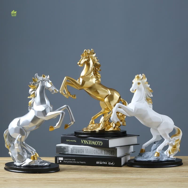 Estátua De Cavalo Dourado-Decoração De Casa Para Suporte De TV Armário De Exibição De Prateleira De Parede