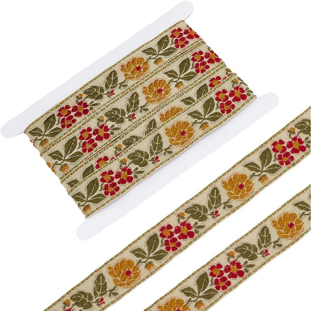 FINGERINSPIRE Fita de Bordado Floral Estilo Étnico de 5,5 Jardas, 1-1/4 polegadas de Largura, Fita Floral Dourada Clara,