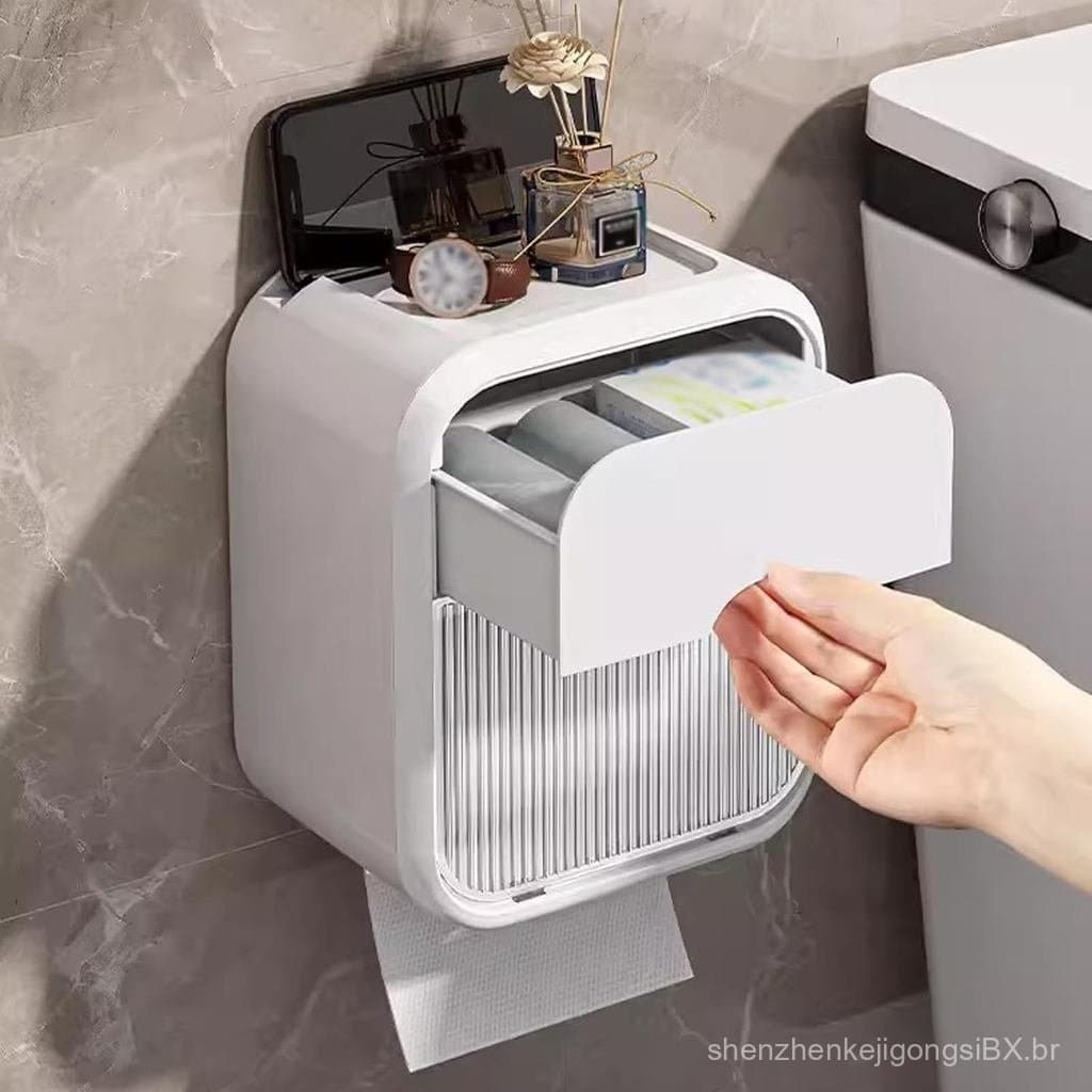 Dispensador de Papel Higiênico Sem Furos, Caixa de Papel Higiênico de Plástico Montada na Parede para Banheiro, Cozinha,