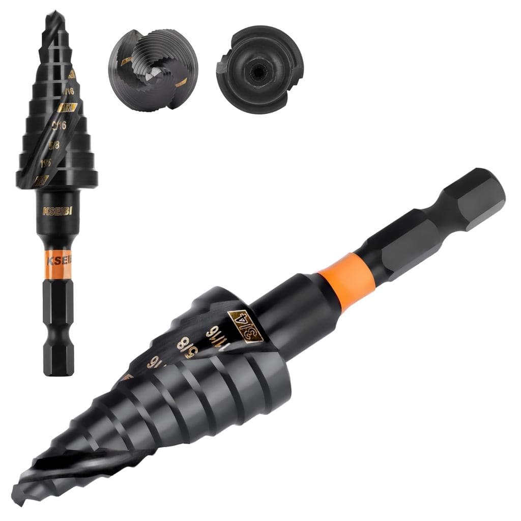 KSEIBI 9 Steps 3/16-3/4 inch SAE Standard Industrial Grade Step Drill Bit Ready Impact 1/4 inch Shank, 575077 High-Speed