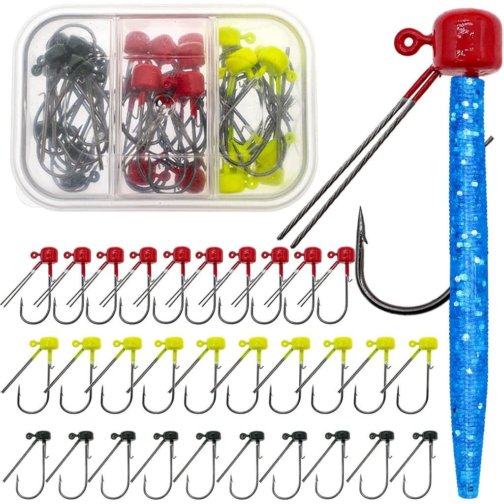 Kit de Anzóis para Pesca Ned Rig, Conjunto de Anzóis com Cabeça de Cogumelo para Iscas Macias, para Pesca de Robalo em Á